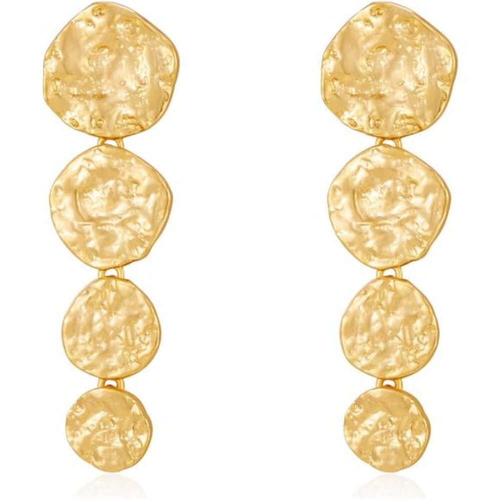 Vintage Hammered Gold Disc Earrings | Lightweight Cascading Dangle